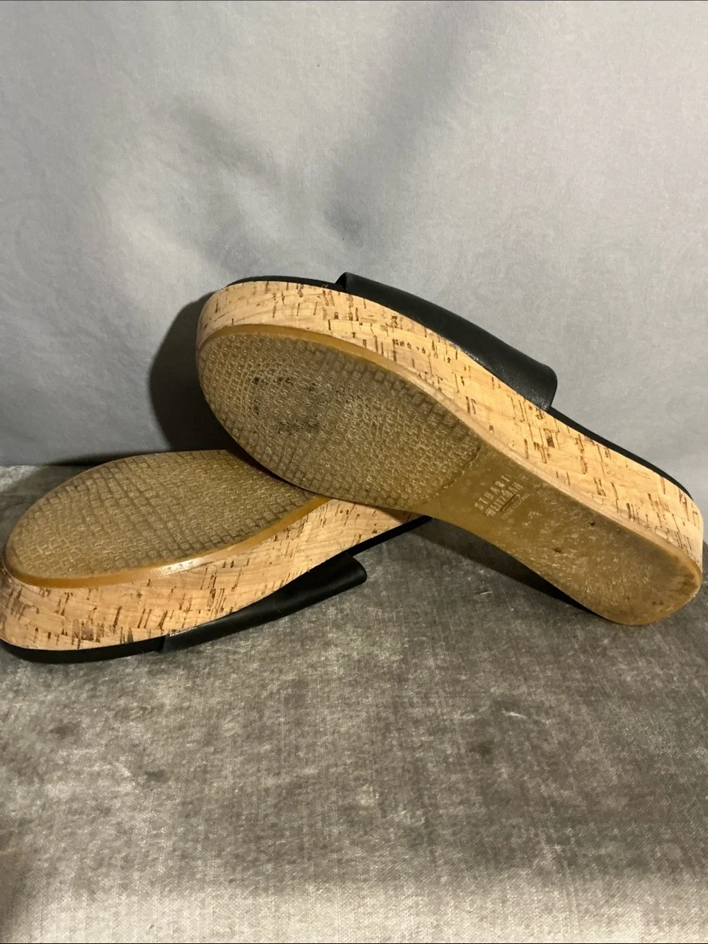 Stuart Weitzman Leather/Cork Platform Slides